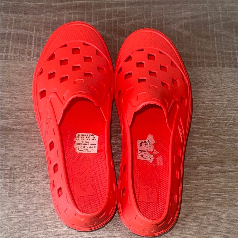 Vans Bright Red Slip-On Ventilated Flats - Picture 5 of 9